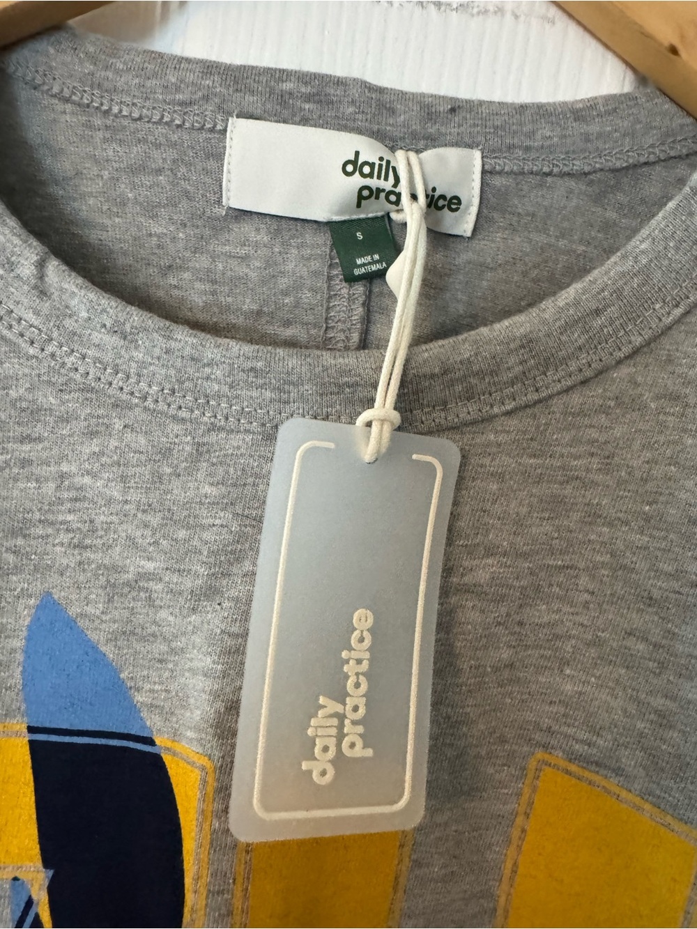 Anthropologie Grey Graphic Tee Dress with Blue & Yellow Leaf Print - Picture 4 of 6